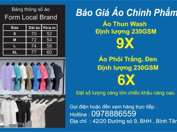 BẢNG GIÁ SỈ CÁC LOẠI ÁO PHÔI TRƠN VẢI THUN 100%COTTON LOCAL BRAND 2022